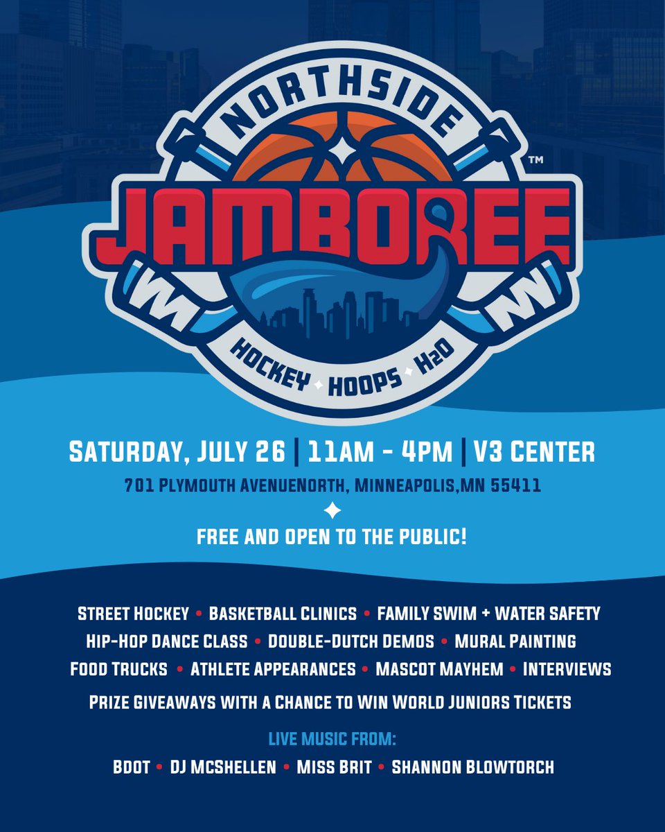 Northside Jamboree | Hockey, Hoops &amp; H2O at V3 Sports — Saturday, July 26th, 11am - 4pm 
 
Sign up here to reserve your spot!
ow.ly/Sec150WqqBe

#minneapolisevents #northminneapolis #youthevents