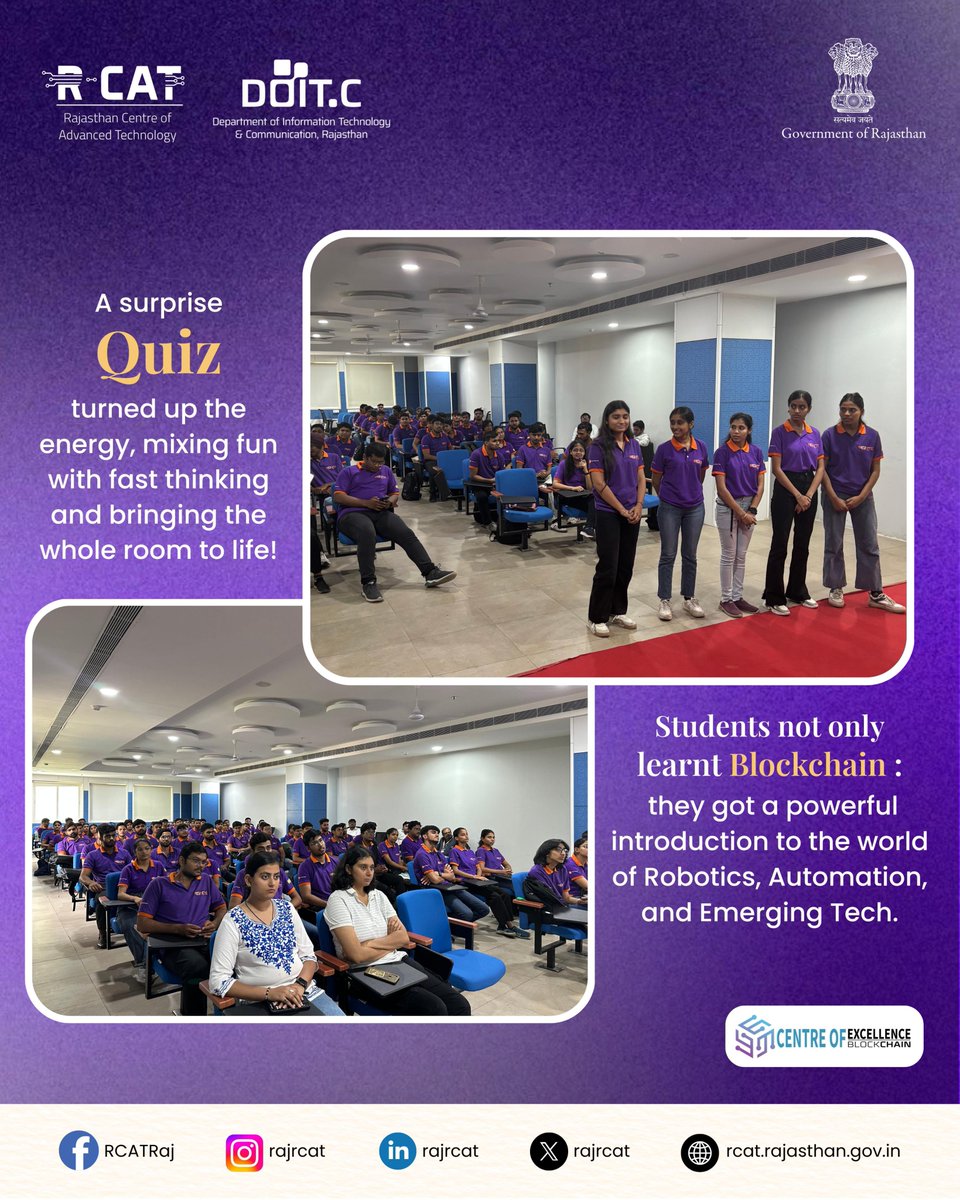 rajrcat's tweet image. RCAT hosted the brilliant minds from AU Ignite Future Skills Training Academy for an exciting Tech Workshop on Blockchain! 💻🔗
A day filled with curiosity, innovation, and future-ready learning- all under one roof. 🌟

#RCAT #AUIgnite #BlockchainWorkshop #EmergingTech