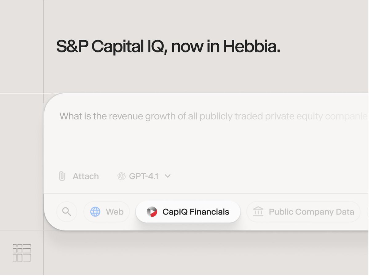 HebbiaAI's tweet image. We now offer S&P Capital IQ Financials from @SPGMarketIntel, providing data coverage for over 180,000 public companies.