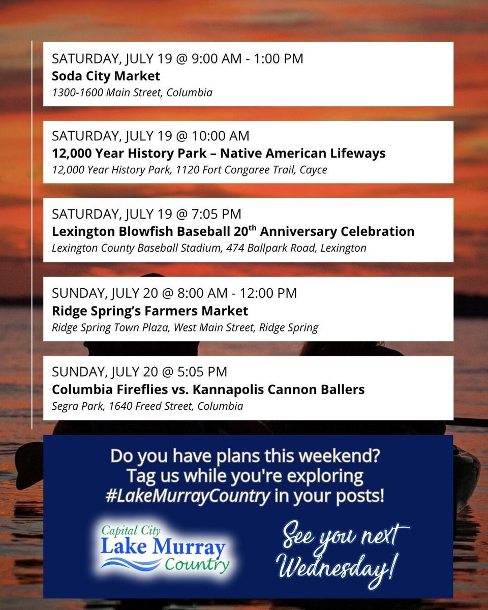 LakeMurrayCtry's tweet image. It's time to #planyourweekend! Visit buff.ly/bkLE3Yr to view what's happening in the region!
🎥 Check us out on @sodacityliving every other week!
📸 Saluda Shoals Park | Columbia, SC
#TopSouthernDestination #LakeMurrayCountry #PlanYourWeekend
