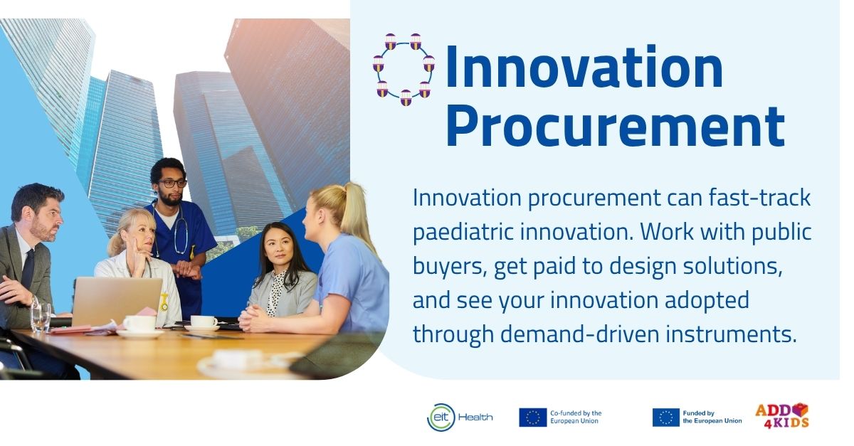 EIT Health (@eithealth) on Twitter photo ❓How can we ensure that innovations reach children faster, more effectively?
✅ By building capacity for demand-driven innovation procurement.
👉 ADD4KIDS Action Plan: loom.ly/MI3Vrm8
<a href="/i4kids_Hub/">i4KIDS Pediatric Innovation Hub</a>
#ADD4KIDS #InnovationProcurement #Paediatric #HIPSS #EUScaleUp ❓How can we ensure that innovations reach children faster, more effectively?
✅ By building capacity for demand-driven innovation procurement.
👉 ADD4KIDS Action Plan: loom.ly/MI3Vrm8
<a href="/i4kids_Hub/">i4KIDS Pediatric Innovation Hub</a>
#ADD4KIDS #InnovationProcurement #Paediatric #HIPSS #EUScaleUp