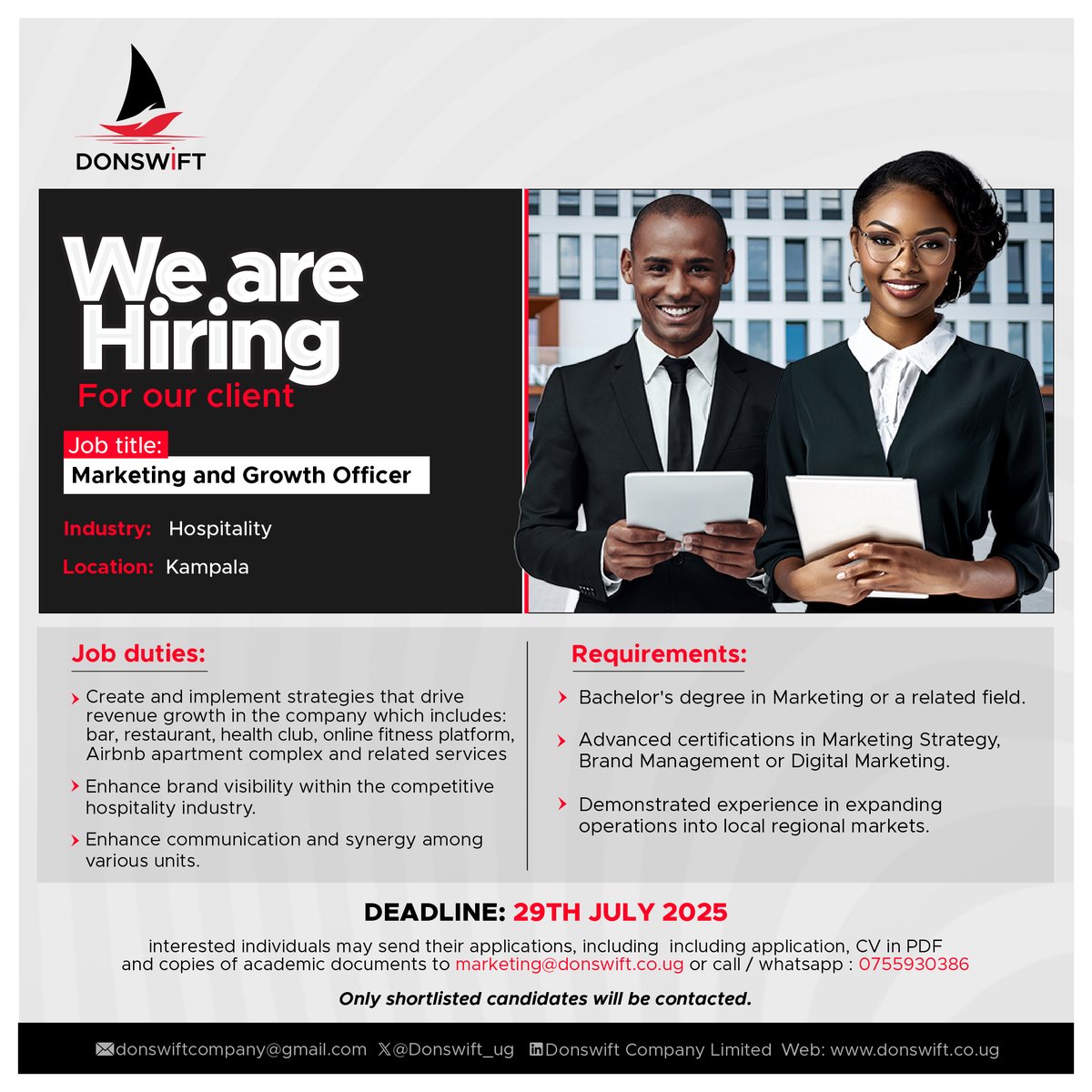 Donswift_ug's tweet image. Ready to grow brands & boost revenue?
Apply: marketing@donswift.co.ug
Deadline: 29th July 2025
For more info: donswift.co.ug/jobs/we-are-hi…
#JobAlert