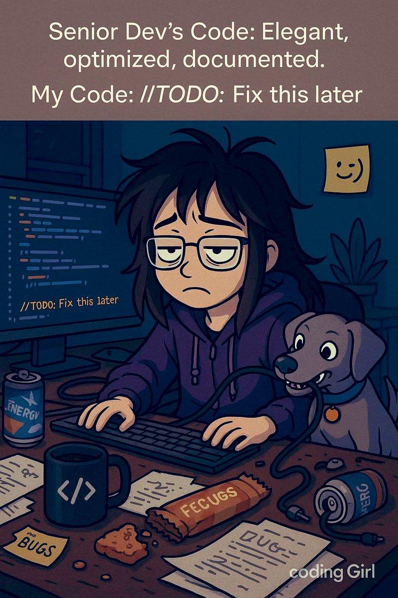 dev_abdul_azeem's tweet image. When your code&apos;s held together by / / TODOs and cryptic commit messages...😭😭😭

my brain debugging JS at 2AM 🥴  

#DeveloperStruggles #CodeMemes #WebDevelopment   #frontenddev