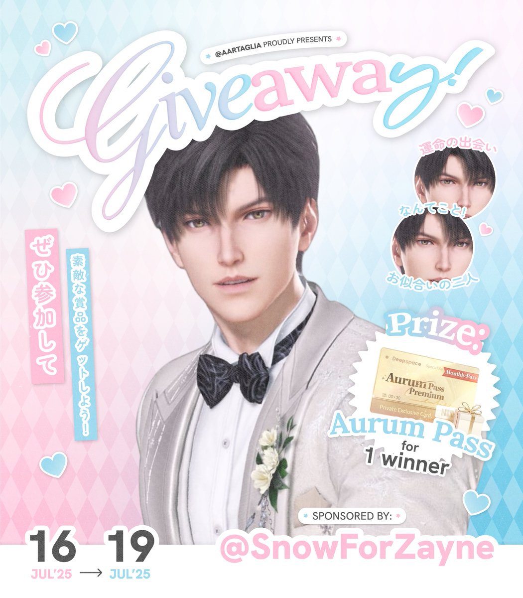 aartaglia's tweet photo. Giveaway Love and Deepspace! ☃❄

──★ Aurum Pass for 1 winner

Sponsored by Snowkissed September , celebrating upcoming zaynetember ☃️❄️ ⋆꙳❅*❆ ✶⋆.˚

rules 📌
⋆ like & retweet this post
⋆ follow @SnowForZayne 
⋆ like & retweet pinned post @SnowForZayne 

Ends July 19th, 20.00 WIB! Good luck!♡