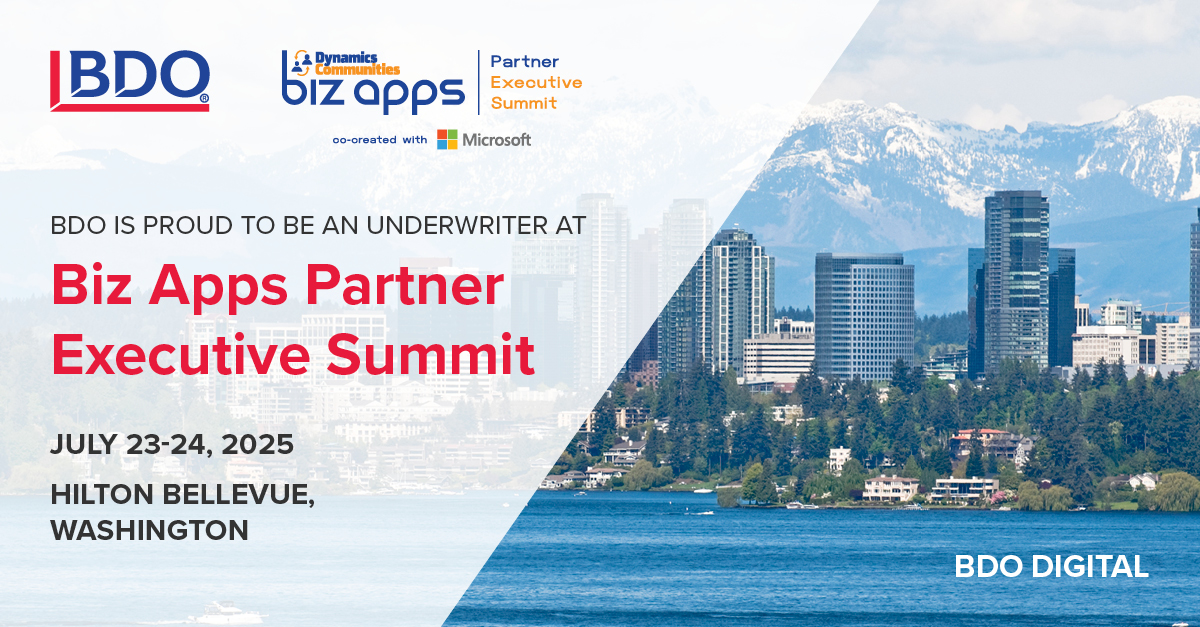 BDO_USA's tweet image. We are proud to be the underwriting sponsor for the 2025 Dynamics Communities Biz Apps Partner Summit! Join us as leaders collaborate and scale their Microsoft Business Applications practices: bdousa.com/4keGL1V

#Microsoft #DigitalResources