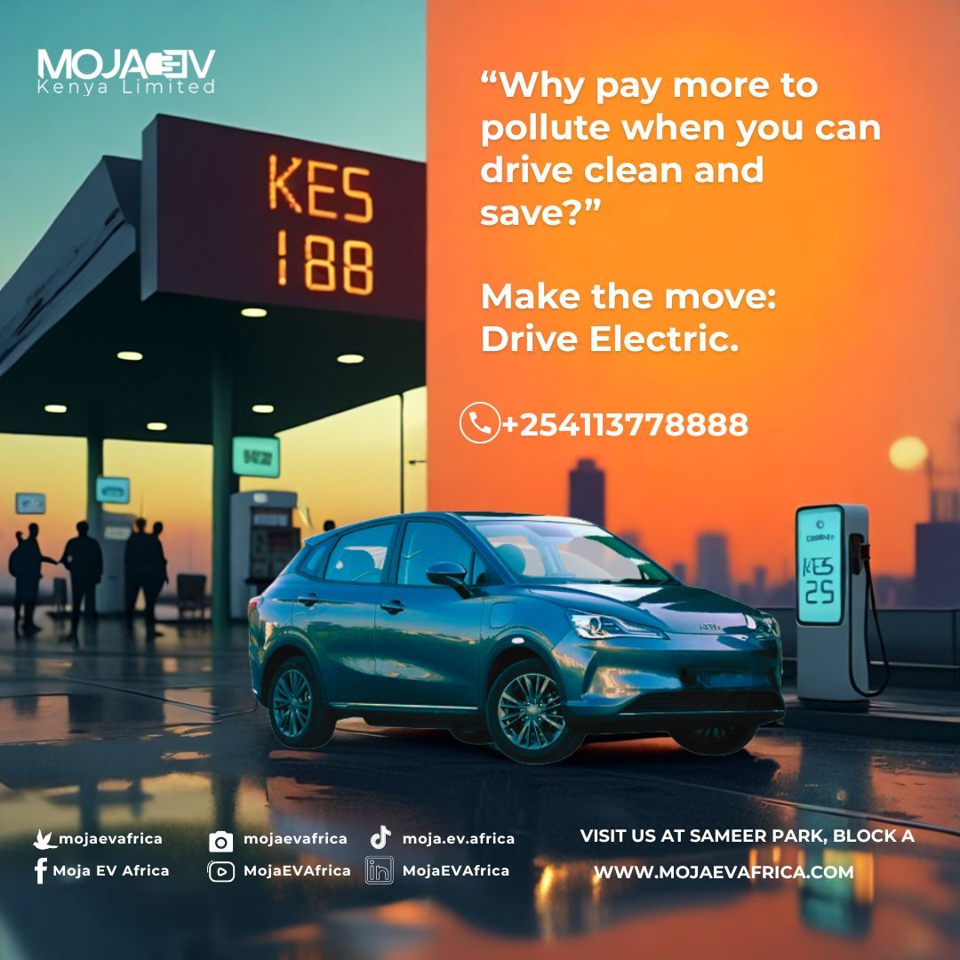 mojaevafrica's tweet image. Fuel prices just hit Ksh 186.31/litre and they’re still rising. While others feel the pinch at the pump, EV owners keep cruising with zero fuel stress. Make the switch. Drive electric.

#MojaEV #NetaV #SkyworthEV #NoFuelNoStress #EVKenya #ElectricFreedom #ChargeDontFuel #gogreen