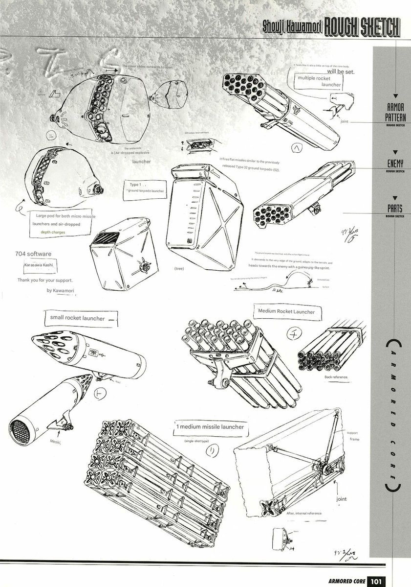 Cleric_AC's tweet image. Shoji Kawamori Rough Parts Sketch 2 from the Armored Core Official Data Book
河森正治 アーマード・コア オフィシャルデータブックよりラフパーツスケッチ2
@kawamoriexpo