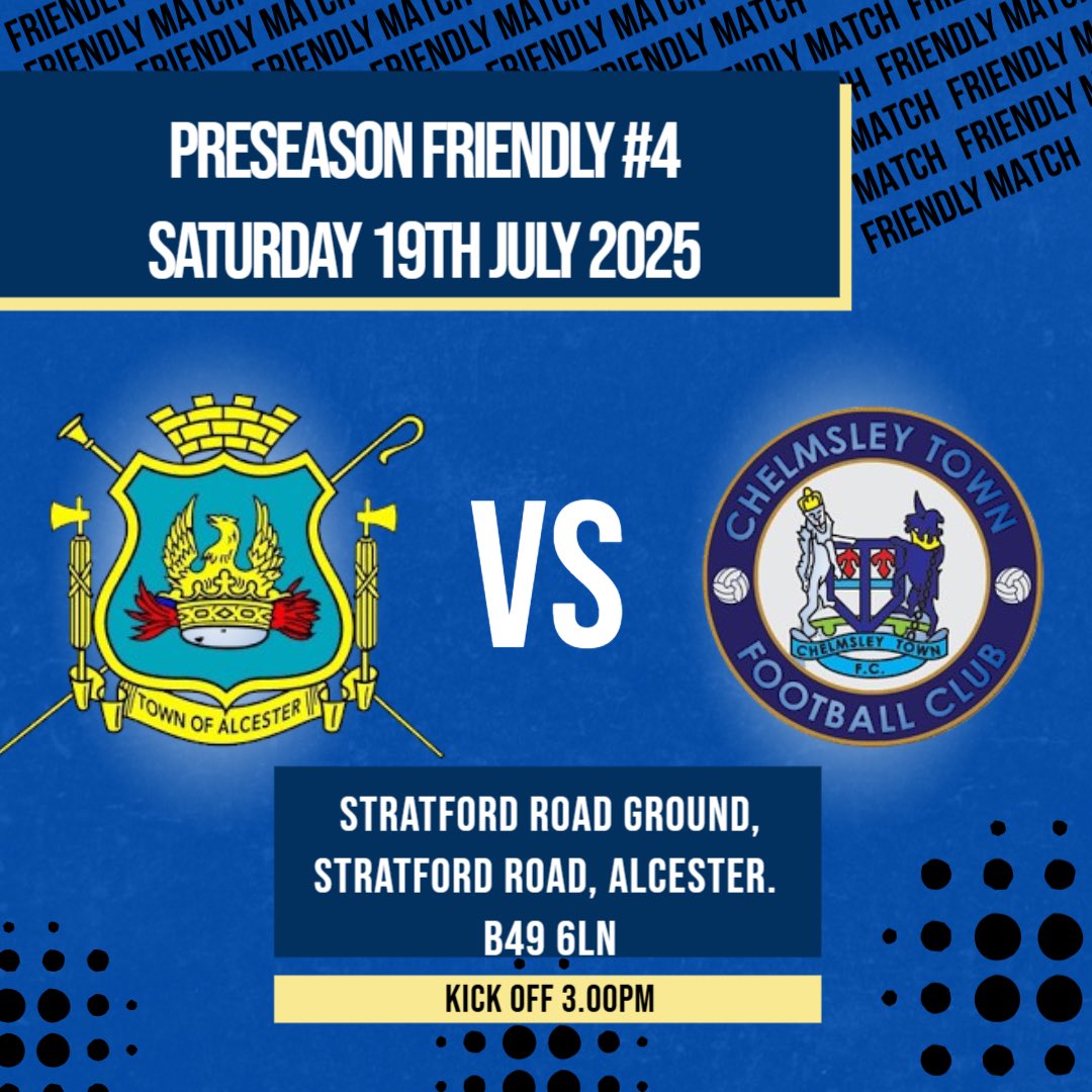 Chelmsley Town FC ๐ด๓ ง๓ ข๓ ฅ๓ ฎ๓ ง๓ ฟ (@chelmsleytown) on Twitter photo โฝ๏ธโฝ๏ธ Preseason Game #4 โฝ๏ธโฝ๏ธ
On Saturday we travel to face <a href="/AlcesterTownFC/">Alcester Town FC</a>
Former <a href="/MidlandLeague/">Capelli Sport Midland Football League</a> opposition, it will nice to see the clubโs progression since last years promotion & placement into <a href="/HellenicLeague/">Hellenic League</a> Div 1 ๐๐ผ
#teamchembo
#NonLeague โฝ๏ธโฝ๏ธ Preseason Game #4 โฝ๏ธโฝ๏ธ
On Saturday we travel to face <a href="/AlcesterTownFC/">Alcester Town FC</a>
Former <a href="/MidlandLeague/">Capelli Sport Midland Football League</a> opposition, it will nice to see the clubโs progression since last years promotion & placement into <a href="/HellenicLeague/">Hellenic League</a> Div 1 ๐๐ผ
#teamchembo
#NonLeague