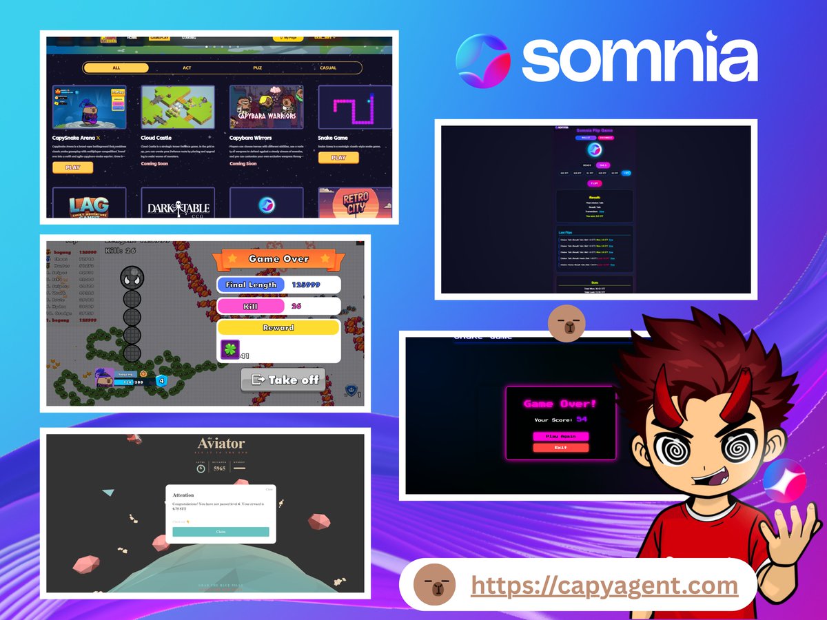 capygame is a fun and funny game capy game is a browser game made by <a href="/Capyagent/">Capybara</a>  but here's what's interesting: this game is in the <a href="/Somnia_Network/">Somnia</a> 
you know yourself how fast the somnia network is, my friend, so I think you should play this game once in your life hahaha......