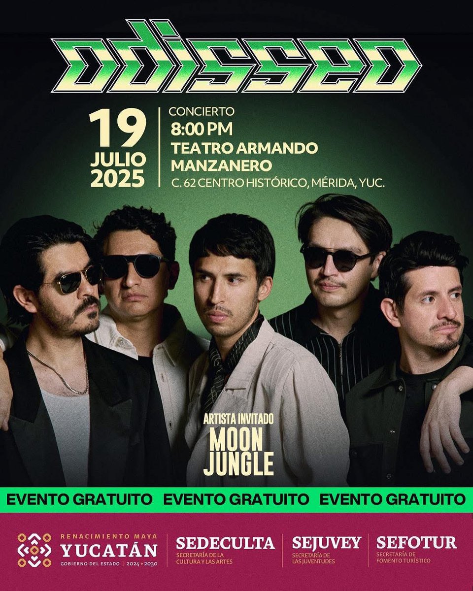 Este 19 de julio la agrupación <a href="/odisseomx/">Odisseo</a> regresa a #Mérida con todos sus éxitos 

🎫 Acceso gratuito obteniendo tu pulsera de ingreso
🖊️ @sedeculta | @sejuvey | @sefotur_yuc 

#TodoIndieRock