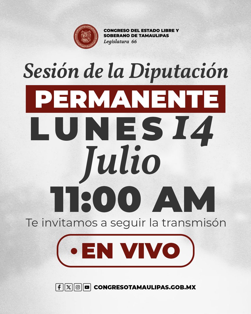 #Infórmate 👇🏻
Hoy Sesión de la Diputación Permanente. #Tamaulipas #Legislatura66 🏛️