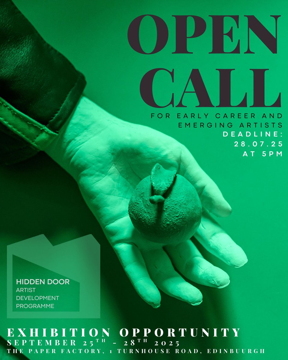 Hidden Door (@hiddendoorarts) on Twitter photo Are you making bold, physical work that doesn’t fit in traditional gallery spaces?
Seeking ambitious early-career artists for a large-scale group exhibition at The Paper Factory this September in partnership with <a href="/VisualArtsScot/">Visual Arts Scotland</a> 🎨
Apply by 28 July: hiddendoorarts.org/artist-develop… Are you making bold, physical work that doesn’t fit in traditional gallery spaces?
Seeking ambitious early-career artists for a large-scale group exhibition at The Paper Factory this September in partnership with <a href="/VisualArtsScot/">Visual Arts Scotland</a> 🎨
Apply by 28 July: hiddendoorarts.org/artist-develop…