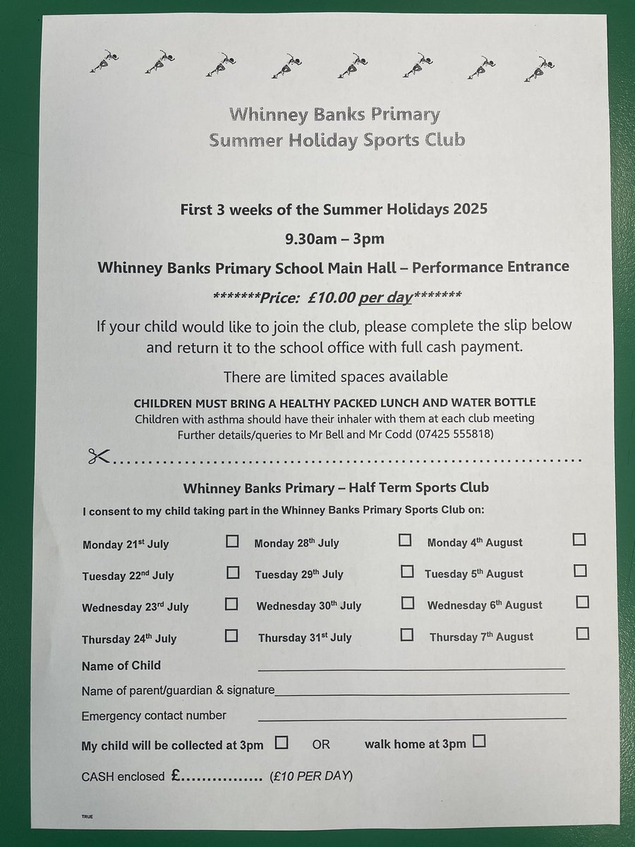 ** Summer Sports Camp ** We have a handful of places still available for our summer sports camp! Sign up at our school office or speak to Mr Bell/Mr Codd. See below for further information ⚽️🏉🏅🏀🏏