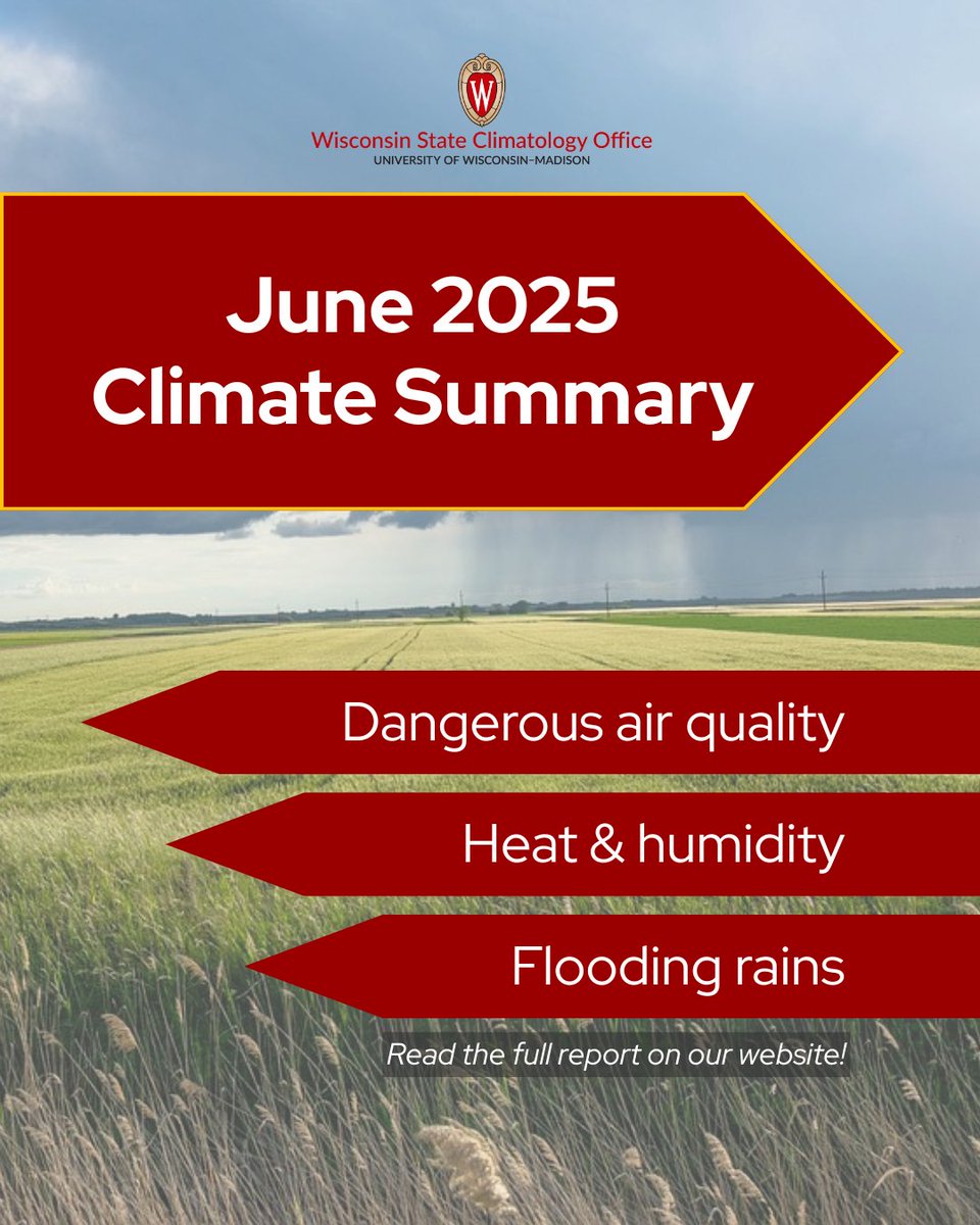 WI_ClimateSCO's tweet image. Our June Climate Summary is here! ☀️ Check out the full write-up on our website: climatology.nelson.wisc.edu/june-2025-clim…