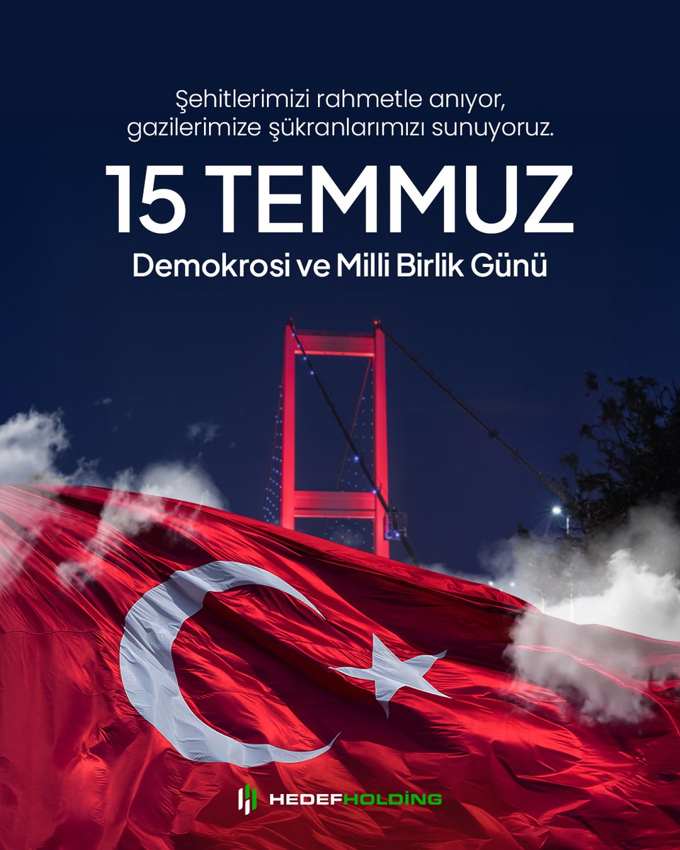 Milletimizin birlik ve beraberlik içinde yazdığı kahramanlık destanının yıldönümünde; demokrasimize, özgürlüğümüze ve geleceğimize sahip çıkan tüm vatandaşlarımızı saygı ve minnetle anıyoruz.

15 Temmuz 2016’da canları pahasına mücadele eden aziz şehitlerimizi rahmetle,