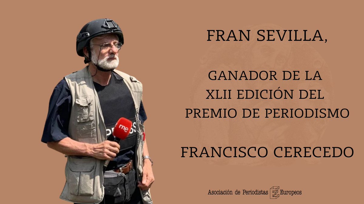 Asociación de Periodistas Europeos (@apeuropeos) on Twitter photo 🏆 El periodista de <a href="/rne/">Radio Nacional</a> Fran Sevilla (<a href="/FranSevillaRne/">Fran Sevilla</a>)
ha resultado ganador de la XLII edición del Premio de Periodismo “Francisco Cerecedo” que otorga <a href="/apeuropeos/">Asociación de Periodistas Europeos</a>.
🗞️NdP: apeuropeos.org/fran-sevilla-g…
#PremioCerecedo #Periodismo 🏆 El periodista de <a href="/rne/">Radio Nacional</a> Fran Sevilla (<a href="/FranSevillaRne/">Fran Sevilla</a>)
ha resultado ganador de la XLII edición del Premio de Periodismo “Francisco Cerecedo” que otorga <a href="/apeuropeos/">Asociación de Periodistas Europeos</a>.
🗞️NdP: apeuropeos.org/fran-sevilla-g…
#PremioCerecedo #Periodismo
