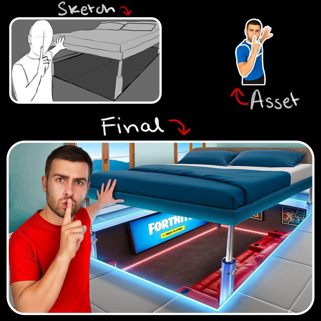 One of my recent thumbnails!

topic - "I Built a Secret Movie Hall Under My Bed!"

Asset ➡️ Thumbnail 🪄