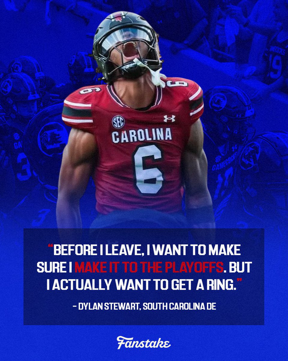 Fanstake (@fanstakehq) on Twitter photo Playoff spot? Not enough.
<a href="/Dylan1Stewart_/">Dylan Stewart</a> turned down massive NIL offers from other schools to stay at South Carolina.
He’s not chasing the highest bidder, he’s chasing a ring 😤 Playoff spot? Not enough.
<a href="/Dylan1Stewart_/">Dylan Stewart</a> turned down massive NIL offers from other schools to stay at South Carolina.
He’s not chasing the highest bidder, he’s chasing a ring 😤