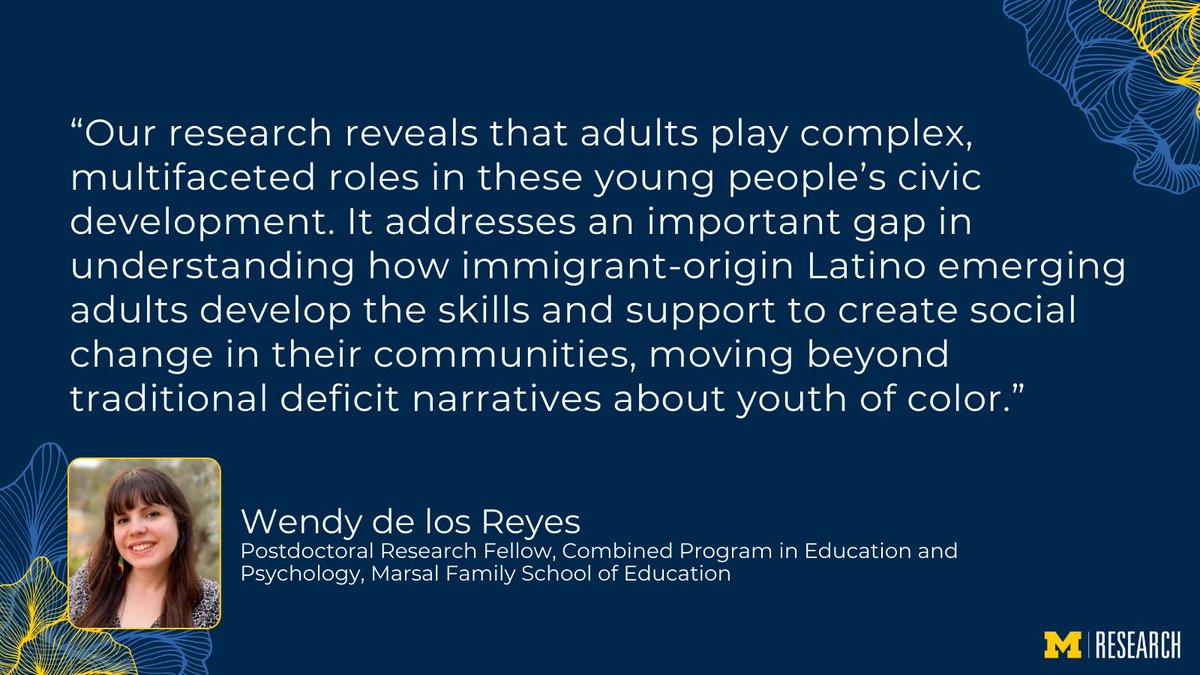UMichResearch's tweet image. A @UMich study recently found extended family members, such as siblings, cousins and grandparents, are the most influential mentors for Latino emerging adults—challenging traditional mentorship models that typically focus on teachers or community leaders. myumi.ch/pVdqQ