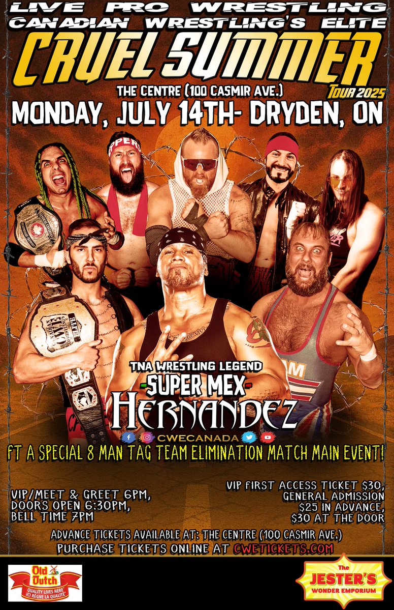 TONIGHT! <a href="/CWECanada/">CWE Canada</a> Fort Frances, Ontario

Ft TNA Wrestling Legend <a href="/SuperMexCTM/">Shawn Hernandez</a> <a href="/HotshotDannyD/">Hotshot Danny Duggan</a> <a href="/sammypeppers_/">Sammy Peppers 🌶</a> <a href="/ronnieattitude/">Ronnie Attitude</a> <a href="/kevinjhcannon/">Kevin Cannon</a> &amp; more!