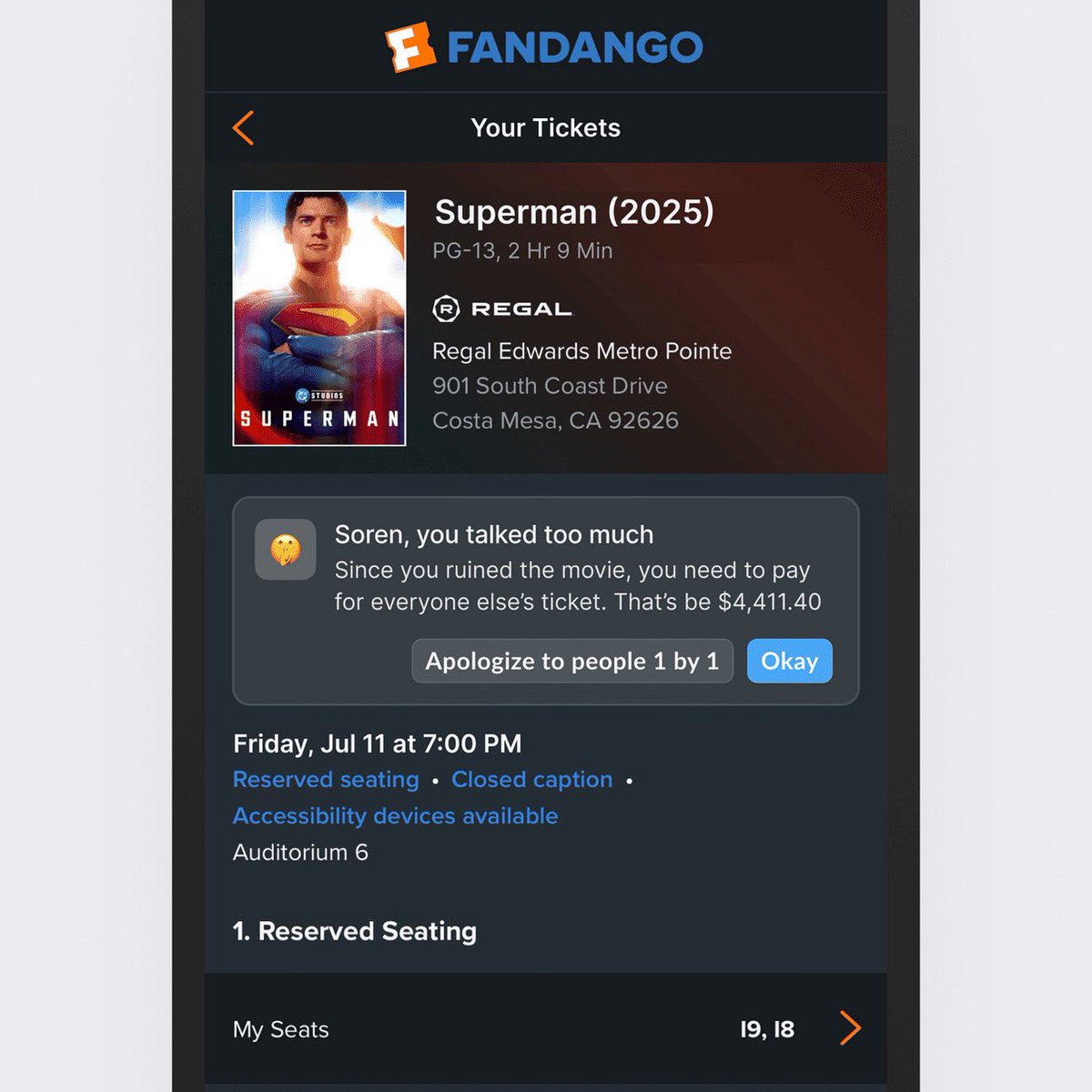 soren_iverson's tweet image. Fandango pay for everyone’s ticket if you talk too much