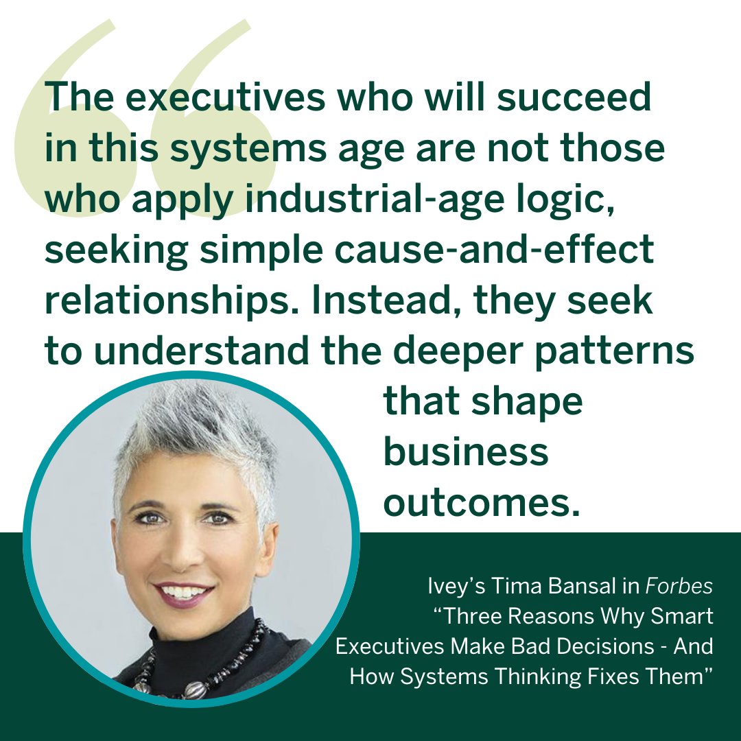 Why do smart execs keep making bad decisions?

Ivey's Tima Bansal breaks down 3 myths leaders still believe:
• The “right answer” myth
• Illusion of control
• Short-term thinking

Her fix? Systems thinking.

Read more: forbes.com/sites/timabans…