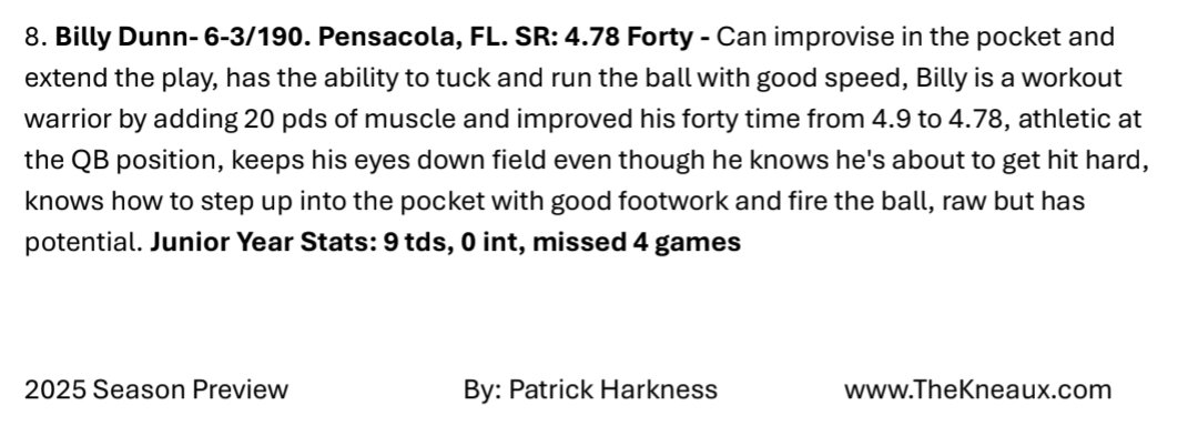 BILLY DUNN (@billydunn2026) on Twitter photo Huge thanks to <a href="/RollDatWave/">Patrick Harkness</a> and <a href="/beinthekneaux/">The Kneaux</a> for the recognition. Still grinding and making everyday count! #QB1 #IREFUSETOBEOUTWROKED #NODAYSOFF #NOEXCUSES <a href="/Dale_Dowden/">Dale Dowden</a> <a href="/PlayBookAthlete/">PLAYBOOK ATHLETE</a> <a href="/raisingchamps_/">Raising Champions</a> <a href="/huejack10/">Hue Jackson</a>
<a href="/yogflorida7v7/">YOGFlorida7v7</a> <a href="/HS_Next_Stop/">Next_Stop_Recruiting</a> <a href="/prophecyath/">Prophecy Athletic Training</a> <a href="/coachChipR/">Chip Russell</a> Huge thanks to <a href="/RollDatWave/">Patrick Harkness</a> and <a href="/beinthekneaux/">The Kneaux</a> for the recognition. Still grinding and making everyday count! #QB1 #IREFUSETOBEOUTWROKED #NODAYSOFF #NOEXCUSES <a href="/Dale_Dowden/">Dale Dowden</a> <a href="/PlayBookAthlete/">PLAYBOOK ATHLETE</a> <a href="/raisingchamps_/">Raising Champions</a> <a href="/huejack10/">Hue Jackson</a>
<a href="/yogflorida7v7/">YOGFlorida7v7</a> <a href="/HS_Next_Stop/">Next_Stop_Recruiting</a> <a href="/prophecyath/">Prophecy Athletic Training</a> <a href="/coachChipR/">Chip Russell</a>