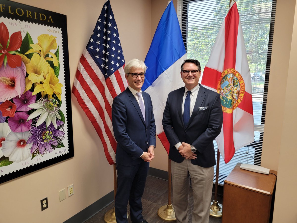 FLSecofState's tweet image. In honor of Bastille Day, we celebrate the enduring bonds of liberty and friendship between Florida and France! Secretary of State @CordByrd is honored to work with @FranceintheUS Consul General @TrappRaphael to strengthen cultural and economic ties between Florida and France.…