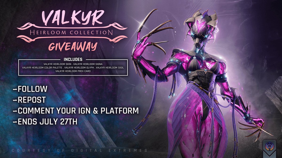 rikenz15's tweet image. 🔹Giveaway: 𝐕𝐚𝐥𝐤𝐲𝐫 𝐇𝐞𝐢𝐫𝐥𝐨𝐨𝐦 𝐂𝐨𝐥𝐥𝐞𝐜𝐭𝐢𝐨𝐧
🔹Rules below
🔹Ends July 27th
🪷#warframe #giveaway Courtesy of Digital Extremes