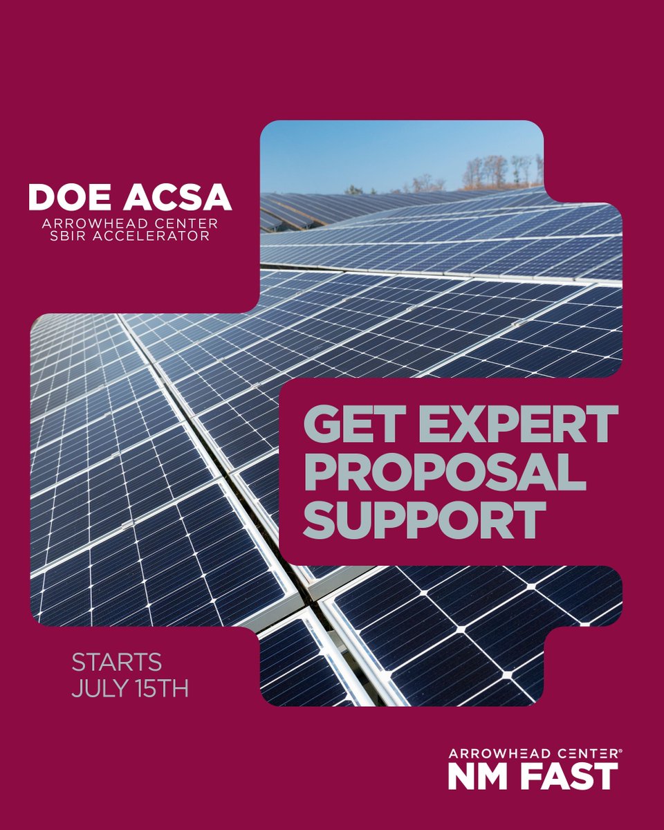 NM_Fast's tweet image. Not sure if your proposal meets @ENERGY expectations? Our DOE Arrowhead Center SBIR Accelerator (ACSA) connects you with experts who review, guide, and help strengthen your submission before it’s too late. The program starts tomorrow! Register now: bit.ly/acsa_doe