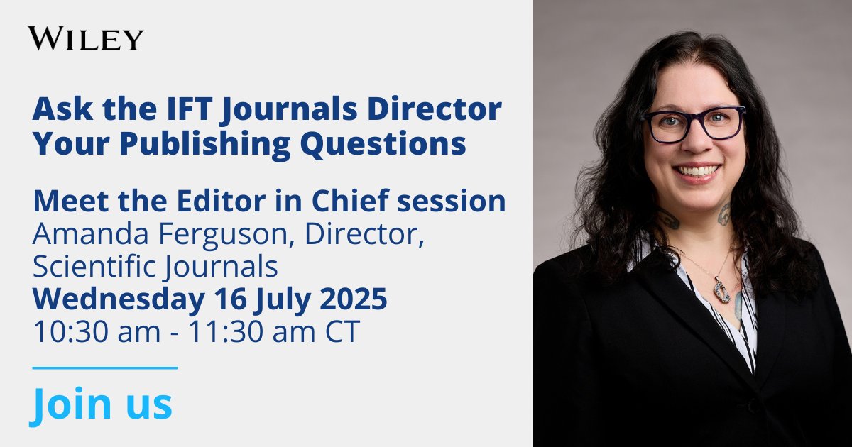 Ask the IFT Journals Director Your Publishing Questions. Don't miss Amanda Ferguson, Director, Scientific Journals at Stand S1338!

Join us: ow.ly/YwXB50WmBUH