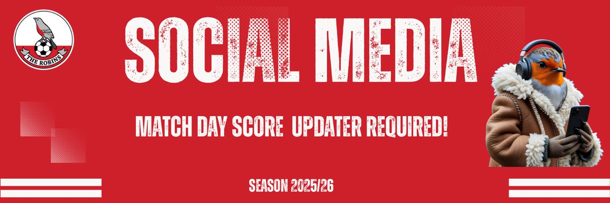 Help required! If you can help on match days to update our social media channels with current, half time and full time scores, please get in touch! All graphics supplied.  Feel free to report on the action too. We post on X and Facebook currently 👌