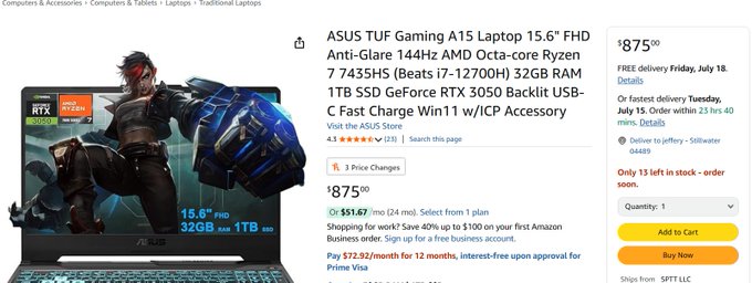 jeffery6962's tweet photo. Looking to get this laptop for my bday which was on the 8th of this month if you would like to help fund it i would be much obliged and would make my birthday  better than any that i have had for many many years lol my current laptop doesnt let me stream
https://t.co/84tDhYmtRN https://t.co/j25px6DrOI