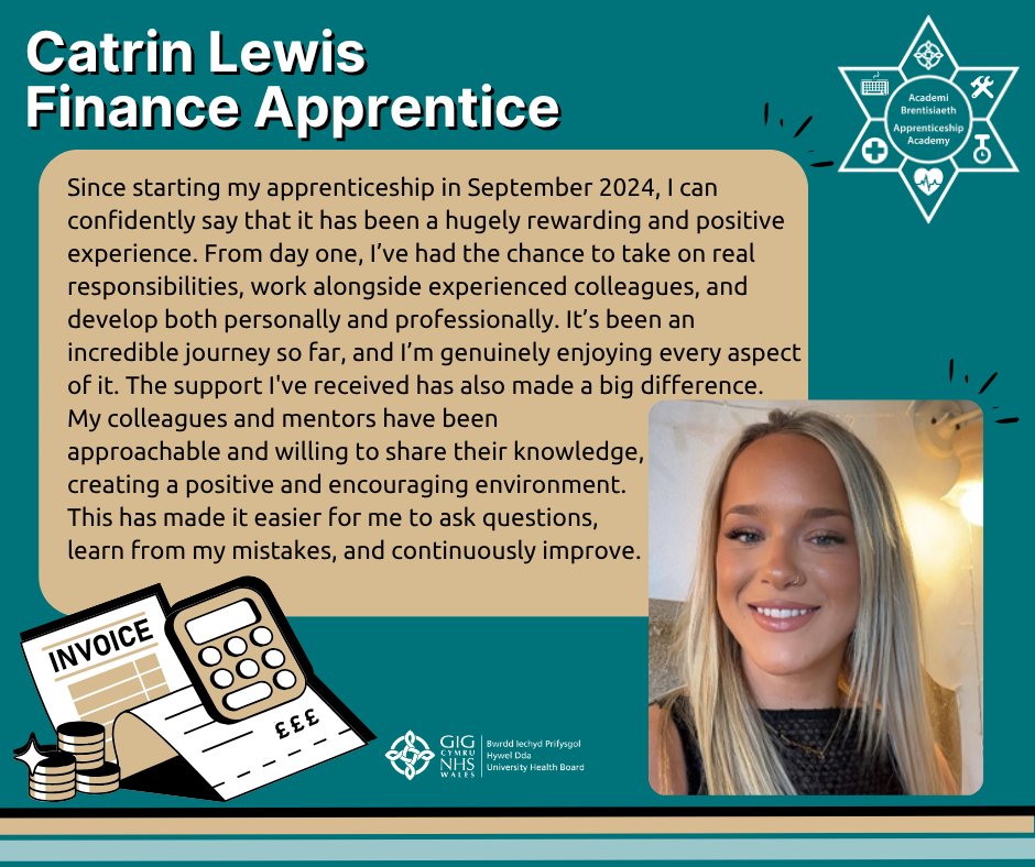 SwyddiHDdaJobs's tweet image. Interested in our Finance Apprenticeship?

Come and hear from one of our current Finance Apprentices, Catrin Lewis... 👇

To find out more... hduhb.nhs.wales/working-for-us…