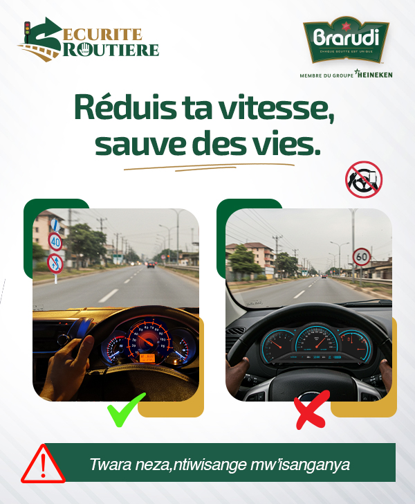 🔰 Twara neza, ntiwisange mw'isanganya 🔰
#PasDExcèsDeVitesse

🚗💥 L'excès de vitesse ne prouve rien, il met des vies en danger.

💬 Un bon conducteur, c'est celui qui anticipe, pas celui qui fonce.

💡 Adapte ta vitesse à la route, aux piétons, à la météo.
Respecte les