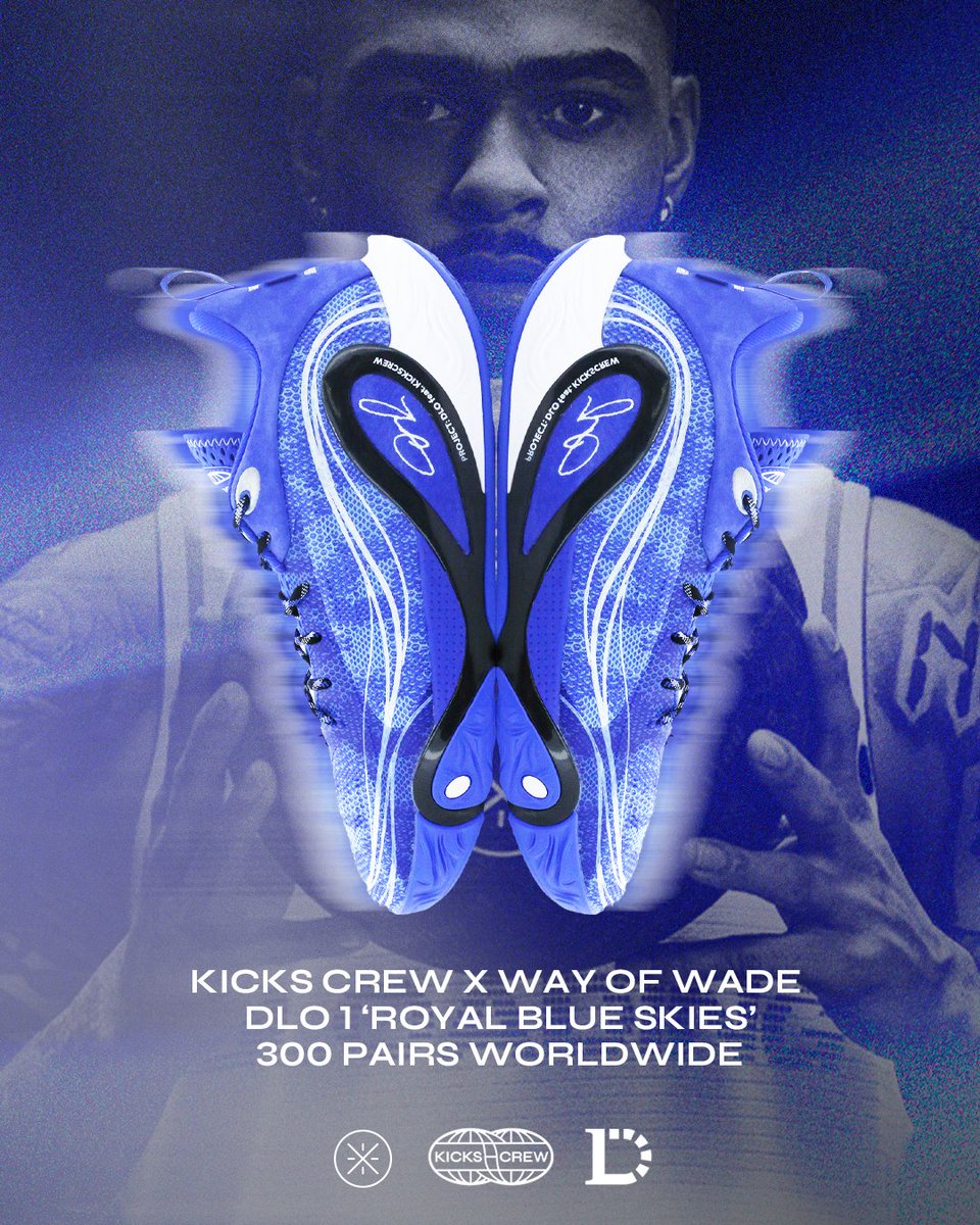 kickscrew's tweet image. Limited to just 300 pairs worldwide, the KICKS CREW x Way of Wade DLO 1 ‘Royal Blue Skies’ is now being released to the public.
This collaboration will be released at 11 AM EST / 8 AM PT on July 19, 2025.
Launch & Giveaway: bit.ly/44s8Dee