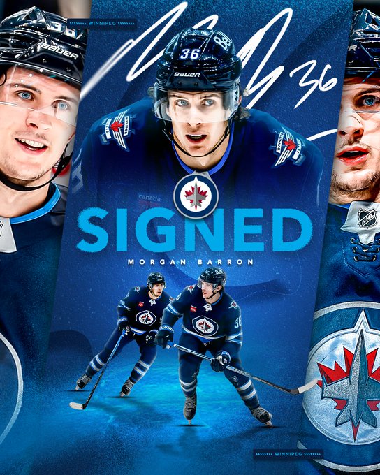 The Winnipeg Jets Hockey Club announced today they have agreed to terms with forward Morgan Barron on a two-year contract extension with an average annual value in the NHL of $1,850,000.