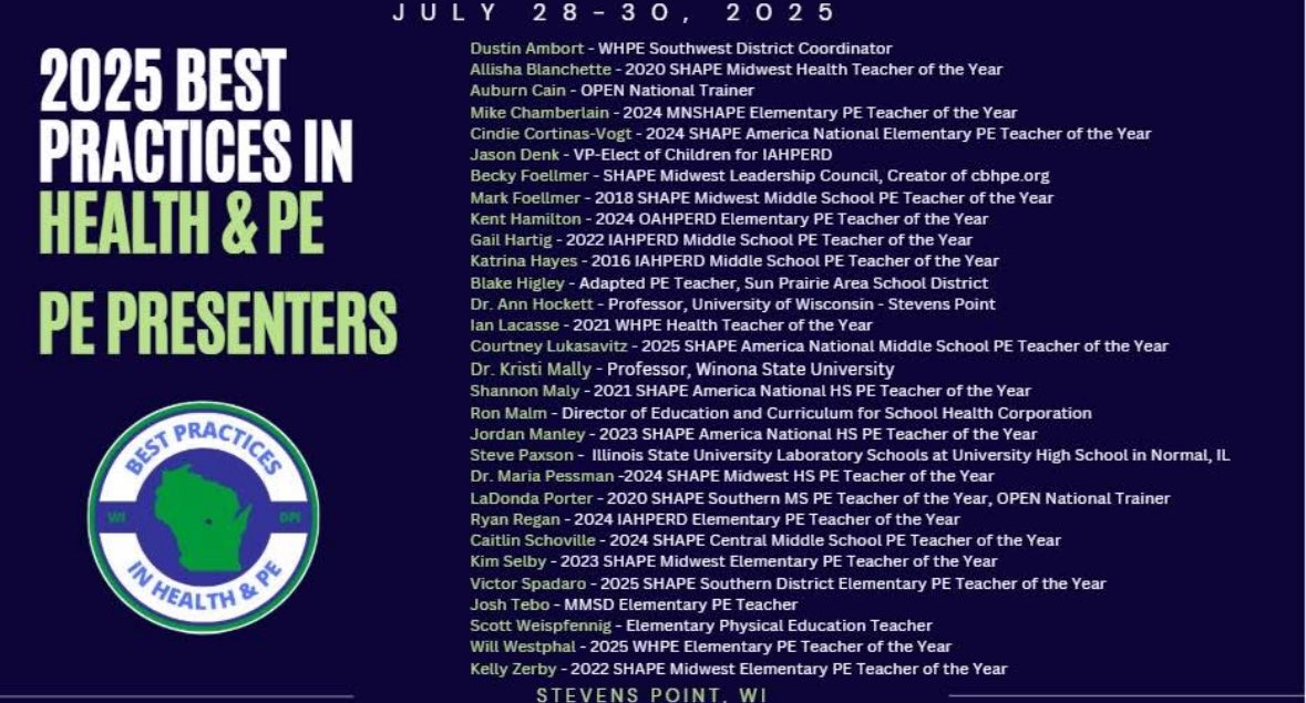 🚨#WIBestPractices

 2 Days left for pre-registration #physed #healthed

Come 📖 &amp; 🗣️ with amazing T’s &amp; People during the beautiful Wisconsin summer!

Register:
www3.uwsp.edu/conted/Pages/B…