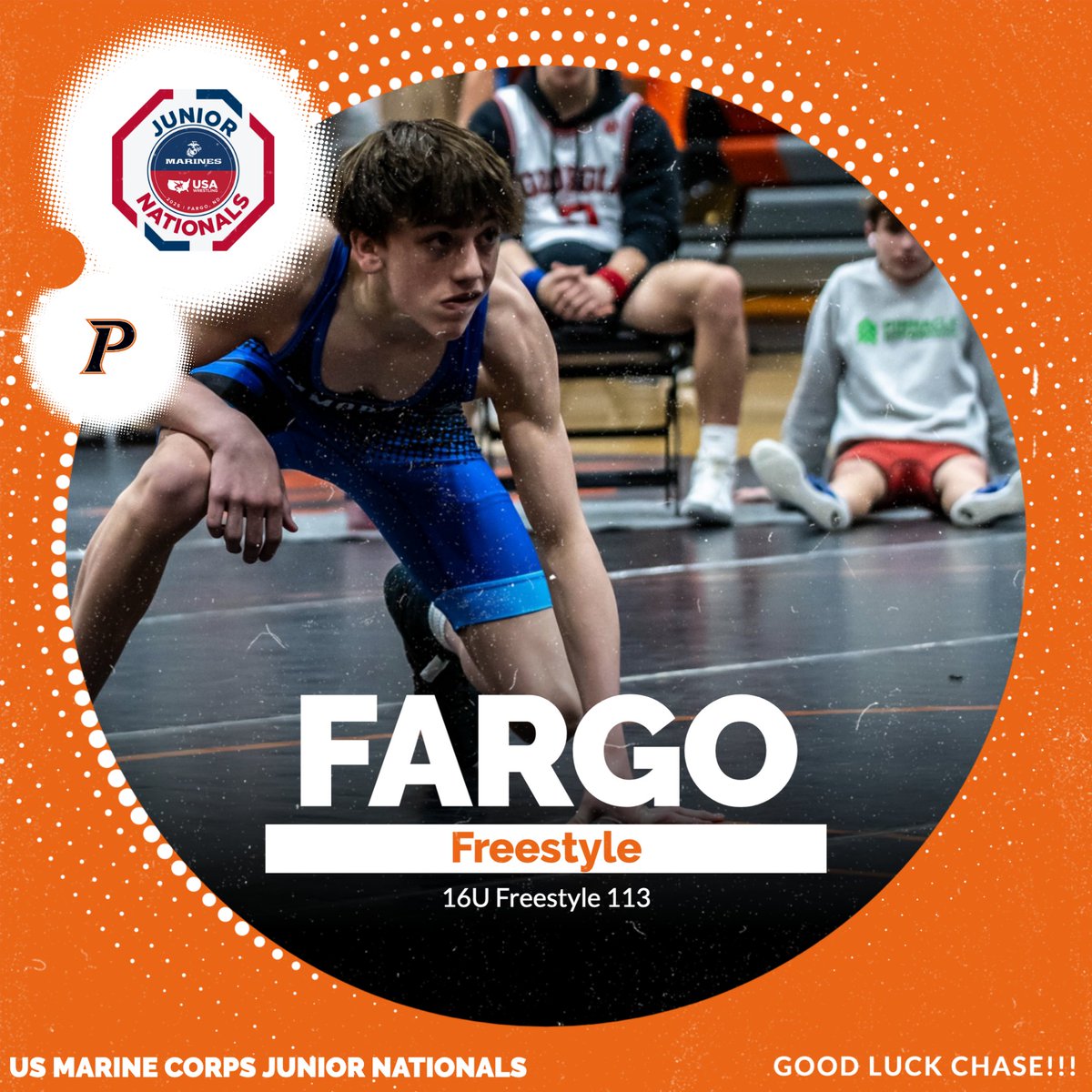 Chase Watkinson kicks off his Fargo Tournament today with 16U Freestyle. Chase will be competing at 113. GOOD LUCK CHASE!