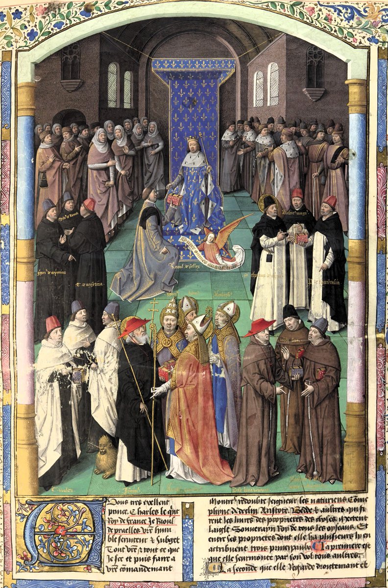 VirDesideriorum's tweet image. This magnificent title page of a French translation of St. Augustine's City of God (15th century) depicts the presentation of the book by the translator Raoul de Presles to King Charles V of France.
The Latin Church Fathers (including St. Augustine) and the most important…