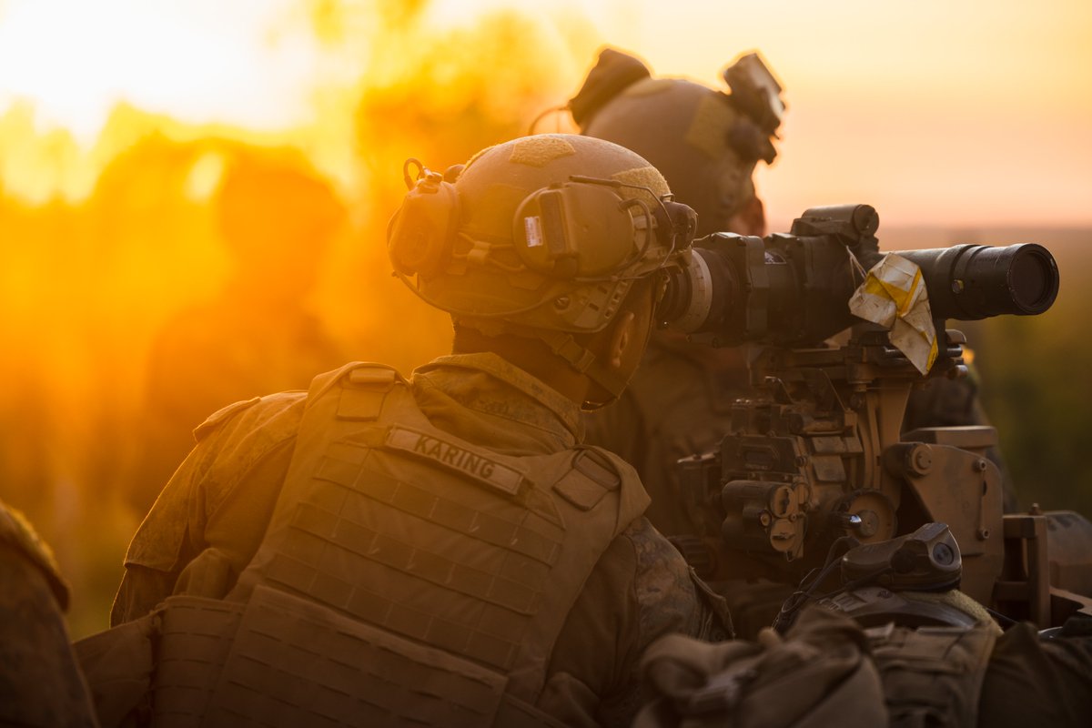 DeptofWar's tweet photo. Marines assigned to @MRFDarwin are in the Northern Territory, Australia, taking part in Talisman Sabre. The exercise is the largest bilateral military training event between Australia and the U.S., advancing a free and open Indo-Pacific by strengthening interoperability.