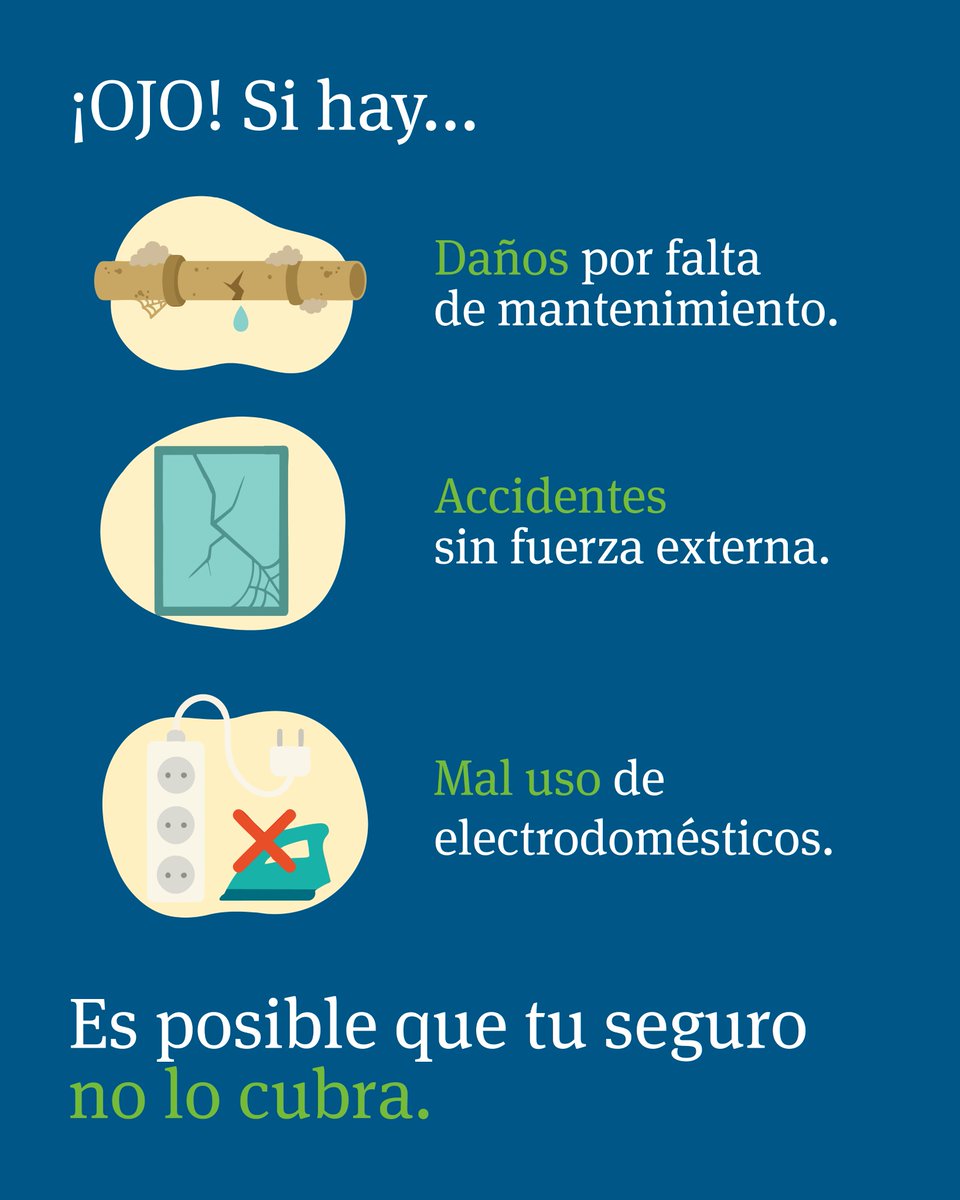 Recuerda que no todo está cubierto por tu seguro.

👉 Si no haces mantenimiento, el seguro puede negarse a cubrir los daños.
👉 Si un cristal se rompe solo, sin impacto o causa externa, normalmente no entra.
👉 Si usas mal un aparato, los daños suelen quedar fuera de tu seguro.