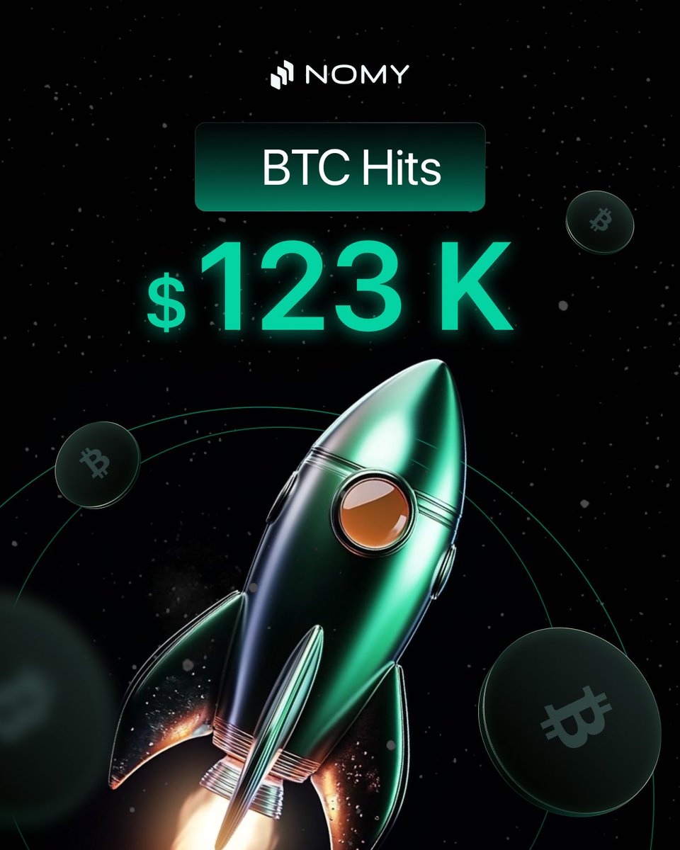 NomyFinance's tweet image. Bitcoin ($BTC) reached a new all-time high (ATH) of $123,091 today.