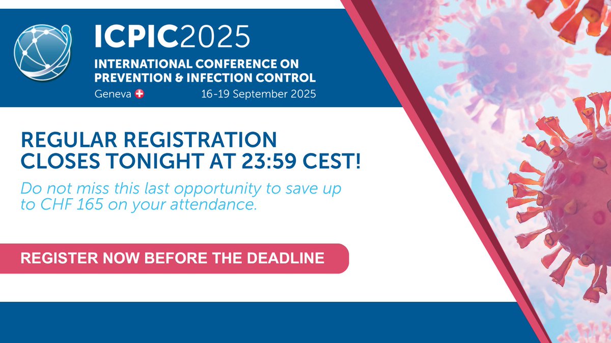 📢 Regular registration closes tonight at 23:59 CEST!

Do not miss this opportunity to join leaders, enhance your professional journey and save up to CHF 165 on your attendance. 🦠

➡️ Register now before the deadline: tinyurl.com/ICPIC-2025-Reg…