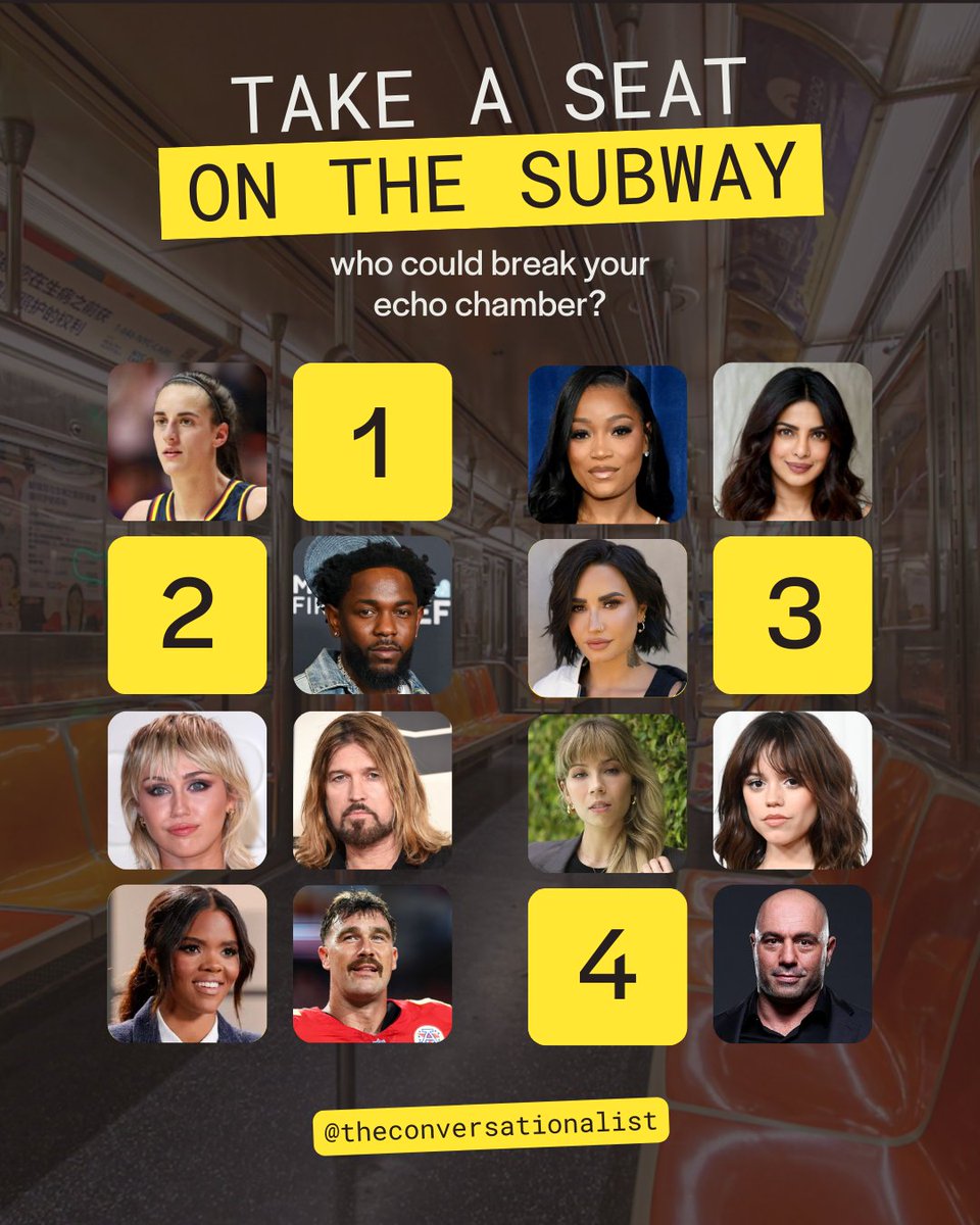 1️⃣, 2️⃣, 3️⃣, or 4️⃣? 🚇 #caitlinclark #kekepalmer #priyankachopra #kendricklamar #demilovato #mileycyrus #billyraycyrus #jennettemccurdy #jennaortega #traviskelce #joerogan #candaceowens