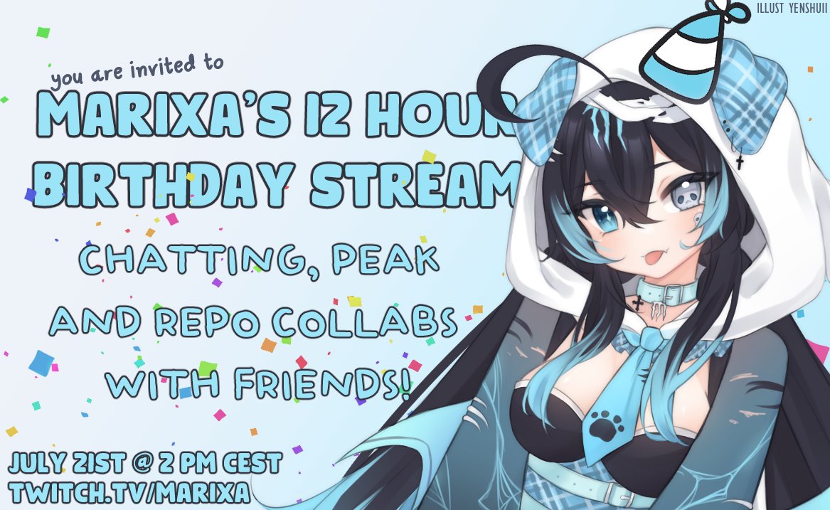 marixaVT's tweet image. I'll be having a 12 hour stream for my birthday on July 21st! ๐ฅณ
It's just a normal day, but longer and with collabs !!!