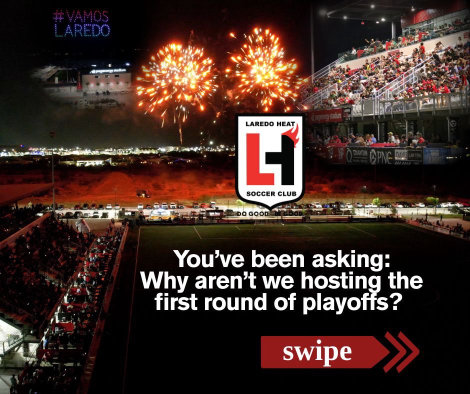 LaredoHeatSC's tweet photo. Why aren’t we hosting? You’ve been asking.
We’ve been listening.
Swipe through our official statement.

We’re heading to Florida for the first round of the @USLLeagueTwo playoffs.
Let’s carry the 🔥 all the way.
#VamosLaredo #USL2Playoffs #DoGoodBeGood https://t.co/nMjWHqJmY9