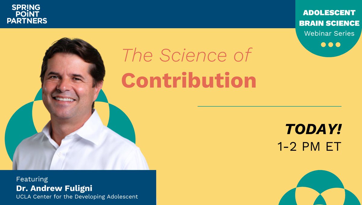 thespringpoint's tweet image. Last chance!⏰
TODAY at 1 PM ET, @develadolescent's Dr. Andrew Fuligni shares The Science of Contribution!
Join us to explore how to better engage adolescents as contributors—not just recipients—in their communities.
Register now: ticketleap.events/tickets/spring…