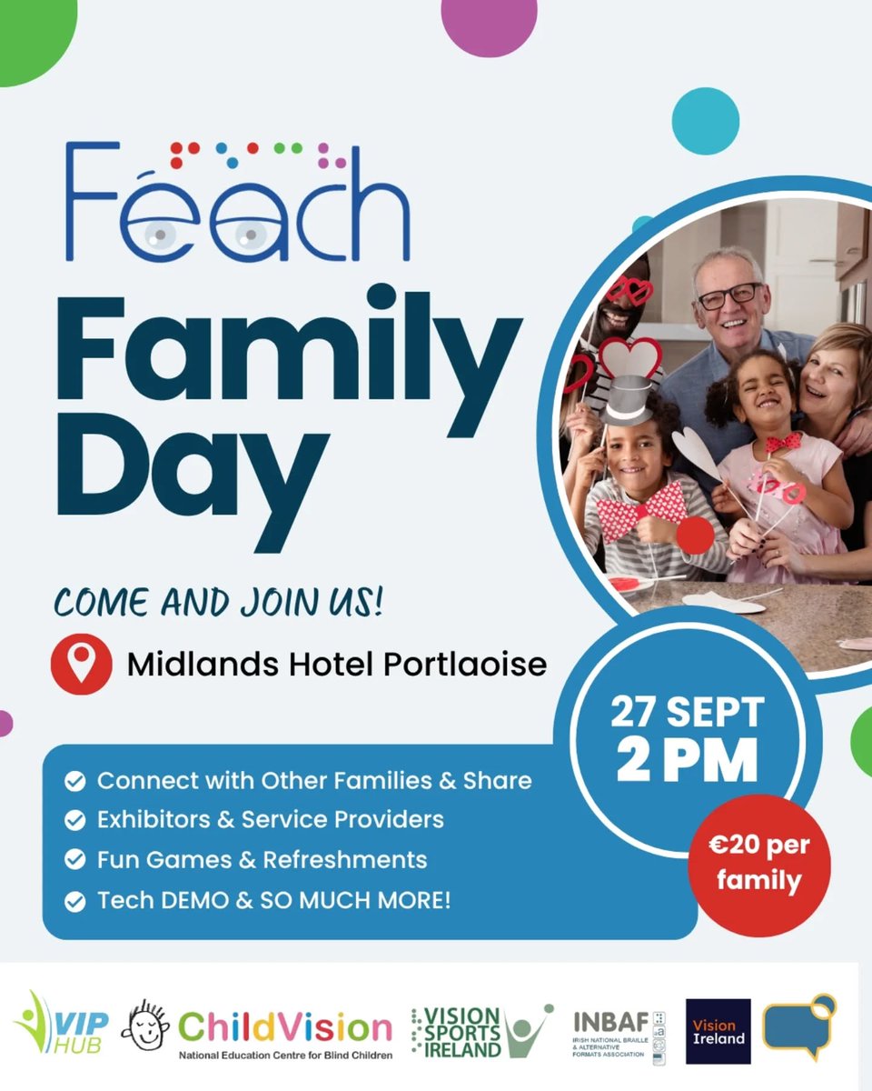FeachIreland's tweet image. Tickets are LIVE for our Family Day!!! Join us at the @MidlandsPark Hotel in Portlaoise for a day of fun &amp;amp; connections. Secure your spot today for an inclusive family event you won’t want to miss!
📷 Saturday 27th September From 2pm
Tickets available bit.ly/Feachfamilyday…