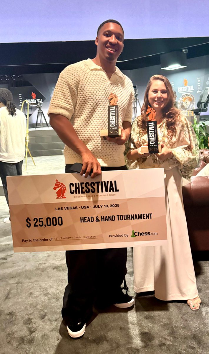 We had an incredible run at the first #Chesstival dreamed up by Derrick Rose <a href="/drose/">DZY</a> and <a href="/MagnusCarlsen/">Magnus Carlsen</a> !✨
Teaming up with <a href="/Grant2Will/">Grant Williams</a> Grant Williams was great fun! He is not only interested in chess. He also shows his determination and focus on the chessboard. The first game was